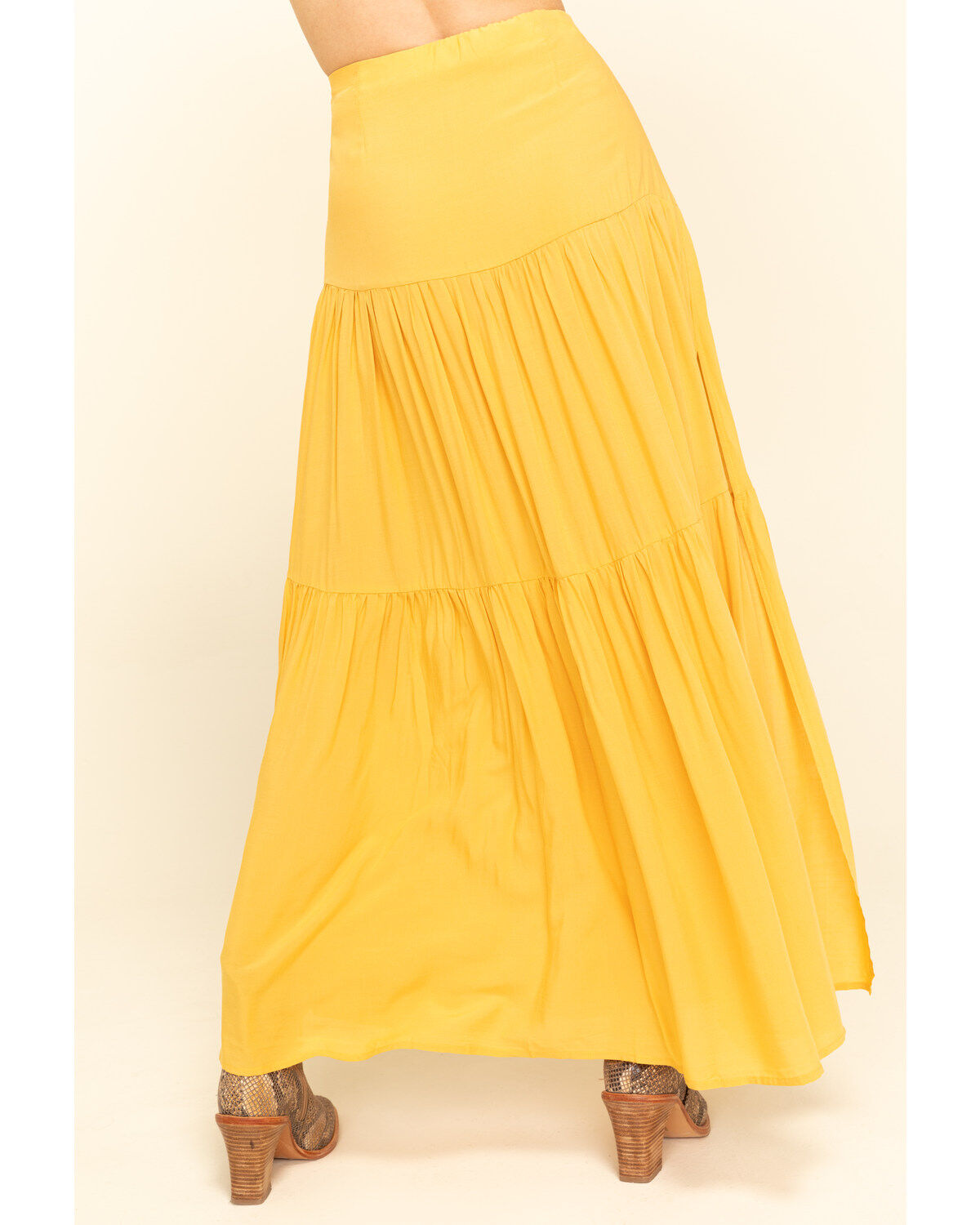 mustard yellow tiered maxi skirt