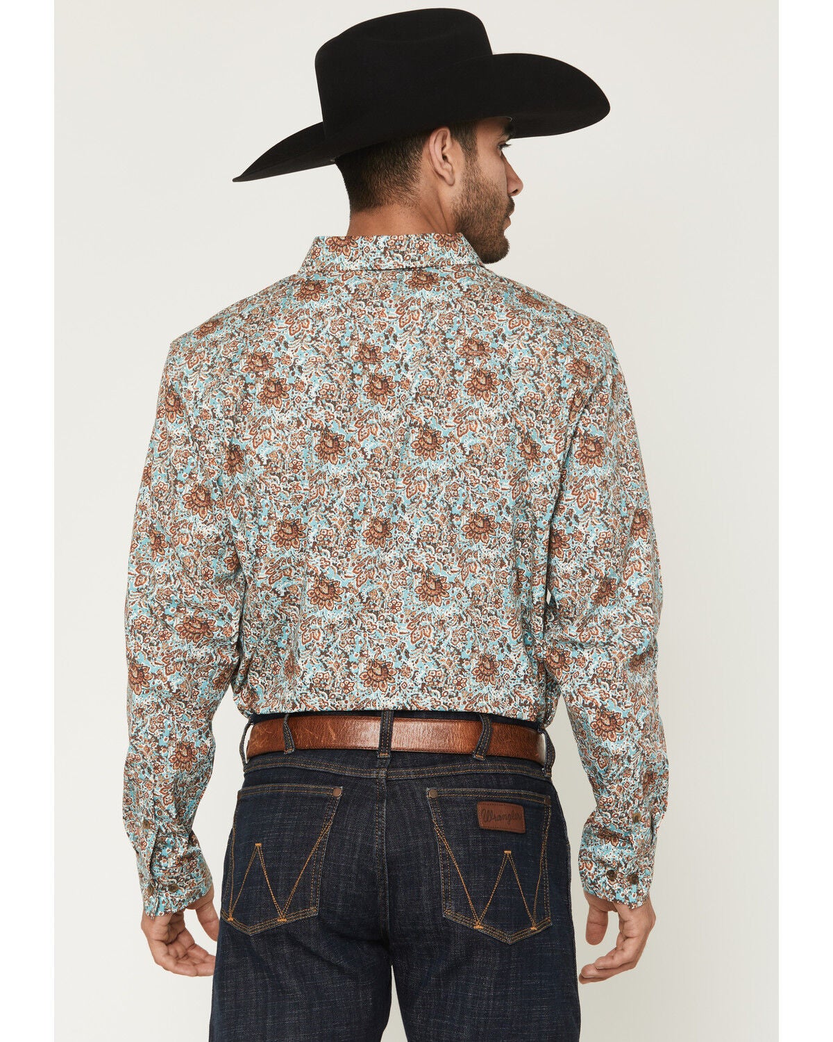 Image #4 - Gibson Trading Co Men's Retro King Floral Print Long Sleeve Button-Down Western Shirt, Light Blue, hi-res