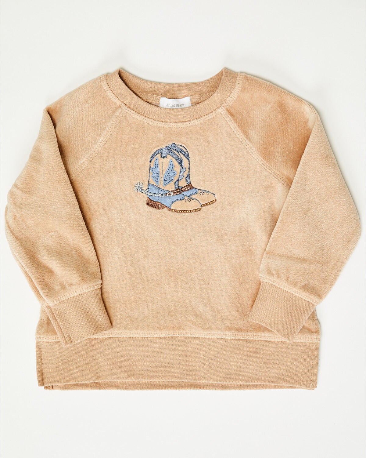 Angel Dear Infant Boys' Cowboy Boots Velour Pullover Sweatshirt, Brown, hi-res