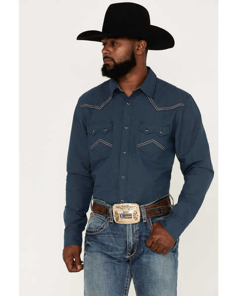 Cody James Men's Endurance Solid Stitched Yoke Snap Western Shirt  , Dark Blue, hi-res