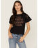 Image #1 - Shyanne Women's Last Night Lace Short Sleeve Cropped Graphic Tee, Black, hi-res