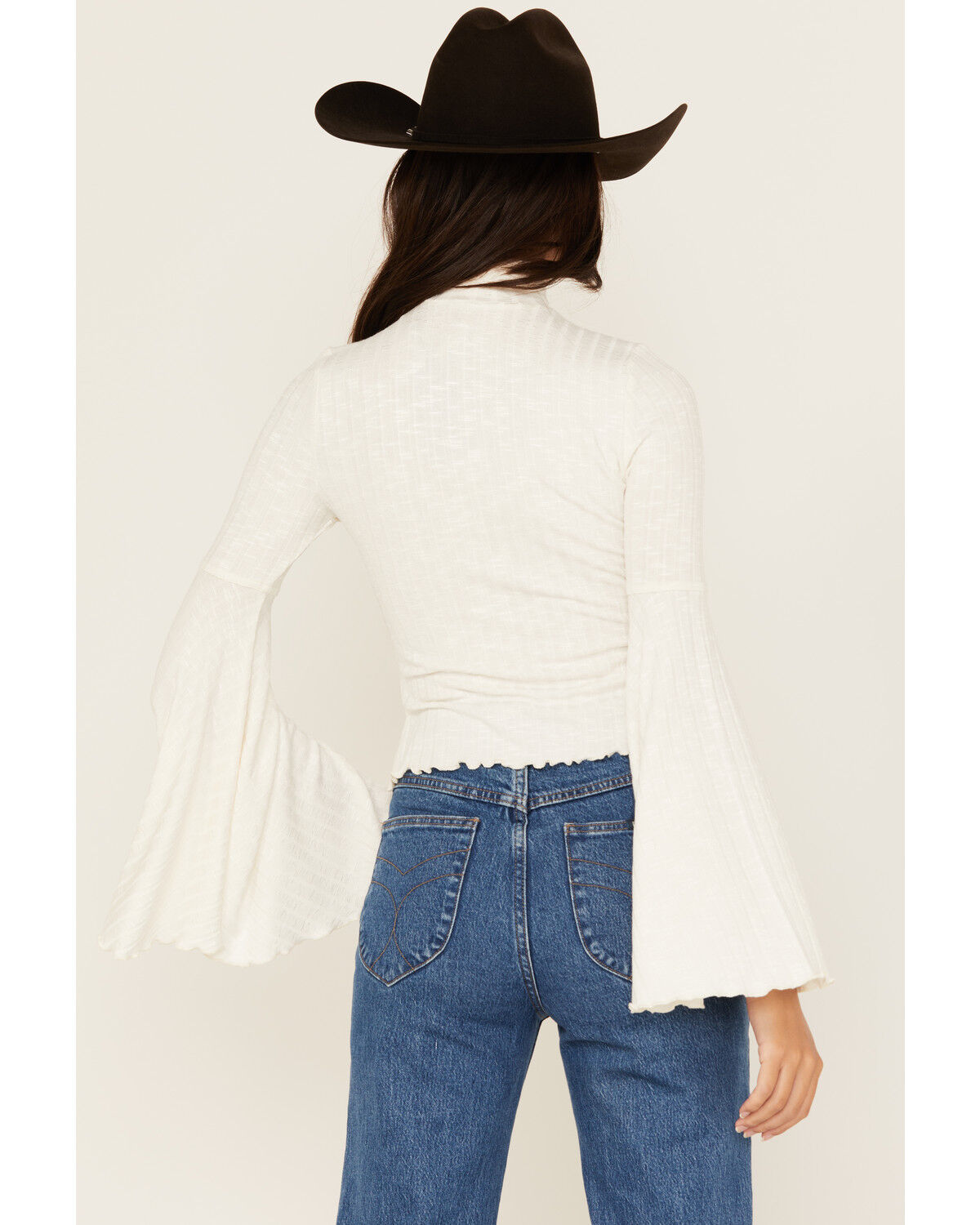 Image #4 - Shyanne Women's Mock Neck Long Bell Sleeve Top, Cream, hi-res