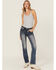 Image #3 - Miss Me Women's Dark Wash Mid Rise 32" Bootcut Stretch Denim Jeans, Dark Wash, hi-res