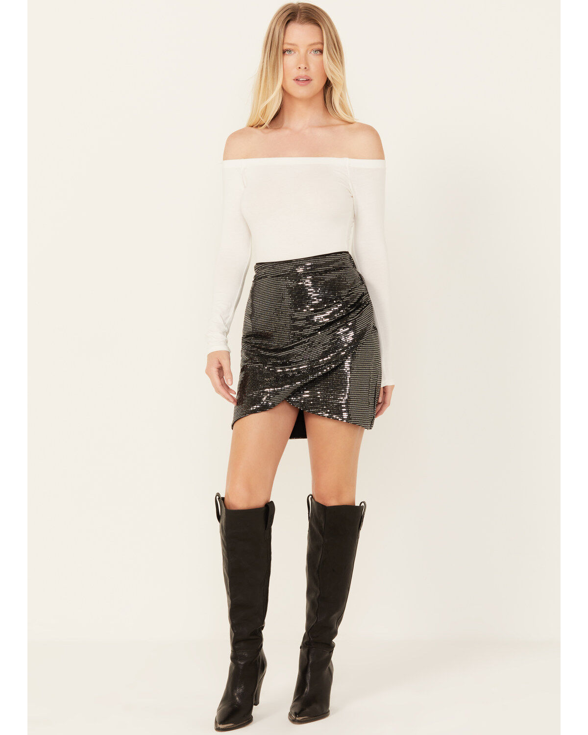 Image #1 - Molly Bracken Women's Faux Wrap Sequins Mini Skirt, , hi-res