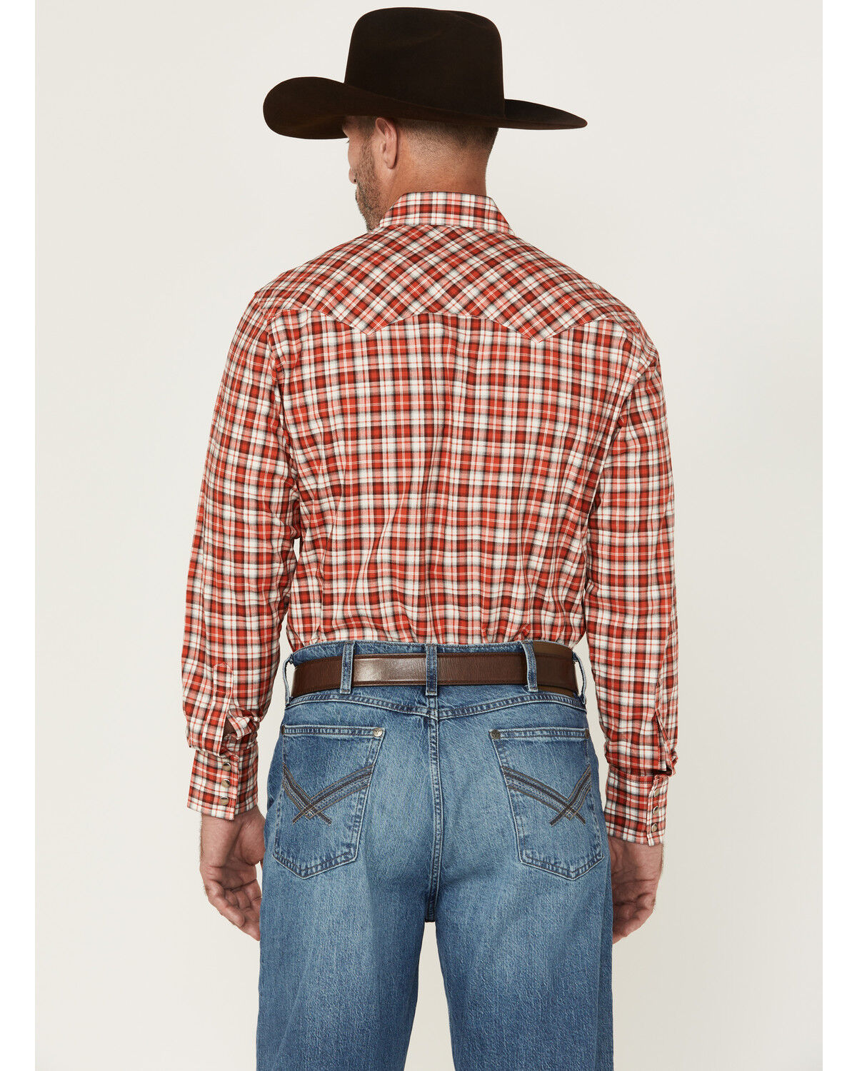 Image #4 - Wrangler Retro Men's Plaid Print Long Sleeve Snap Western Shirt, Red, hi-res