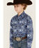 Image #2 - Rock & Roll Denim Boys' Bright Southwestern Print Long Sleeve Pearl Snap Western Shirt, Blue, hi-res