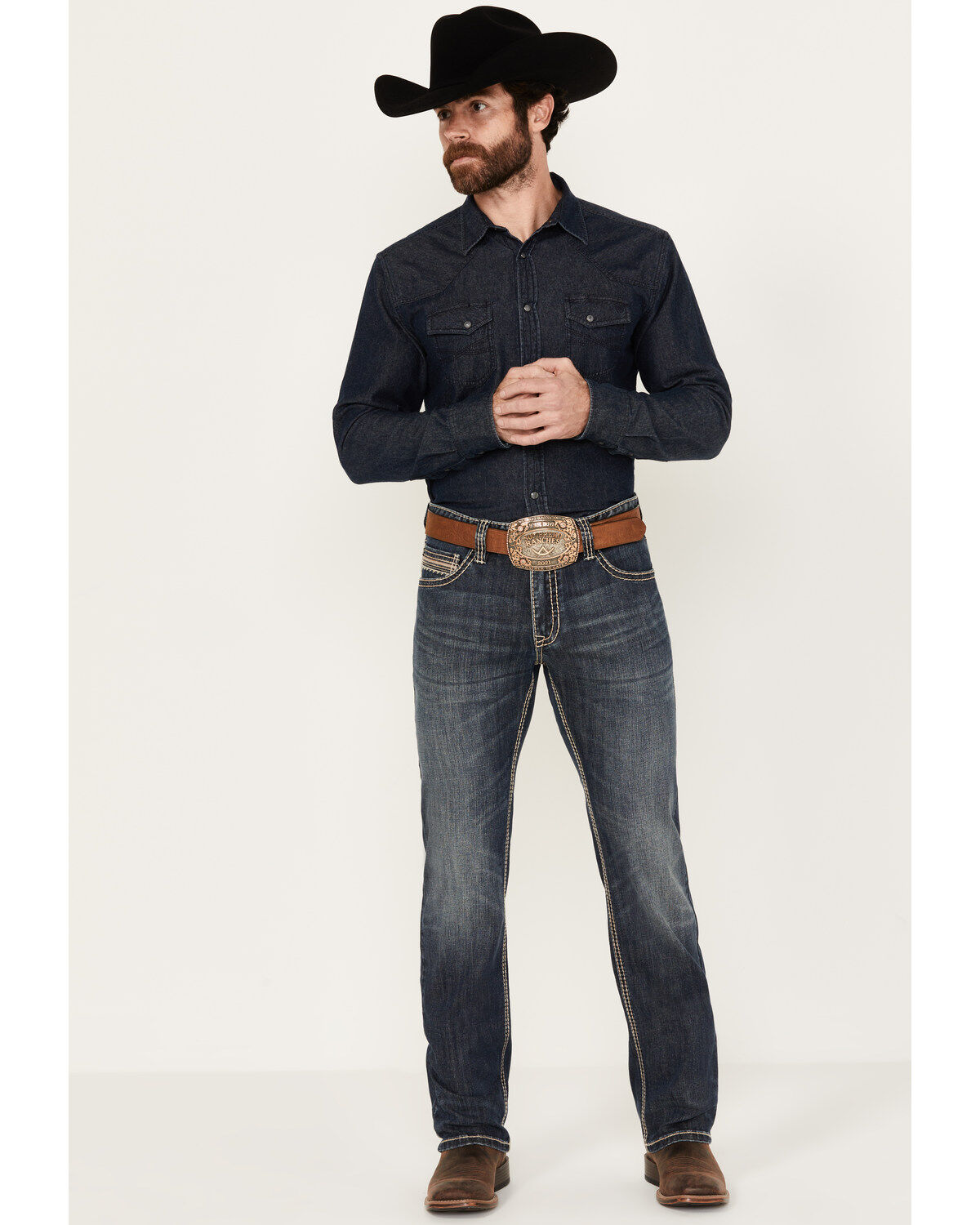Image #3 - Rock & Roll Denim Men's Revolver Dark Vintage Wash Slim Straight Reflex Denim Jeans, Dark Wash, hi-res