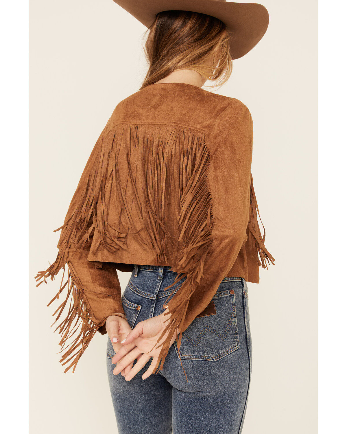 Image #5 - Vocal Women's Faux Suede Western Fringe Jacket, Camel, hi-res