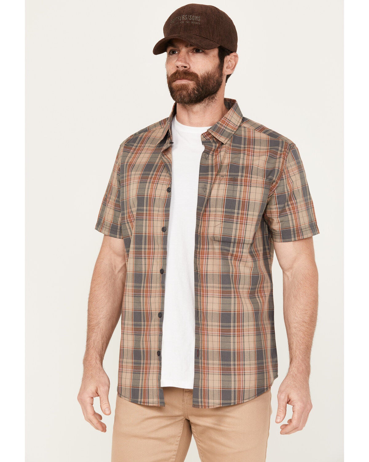 Brothers and Sons Men's Bartlesville Short Sleeve Button Down Western Shirt, Tan, hi-res