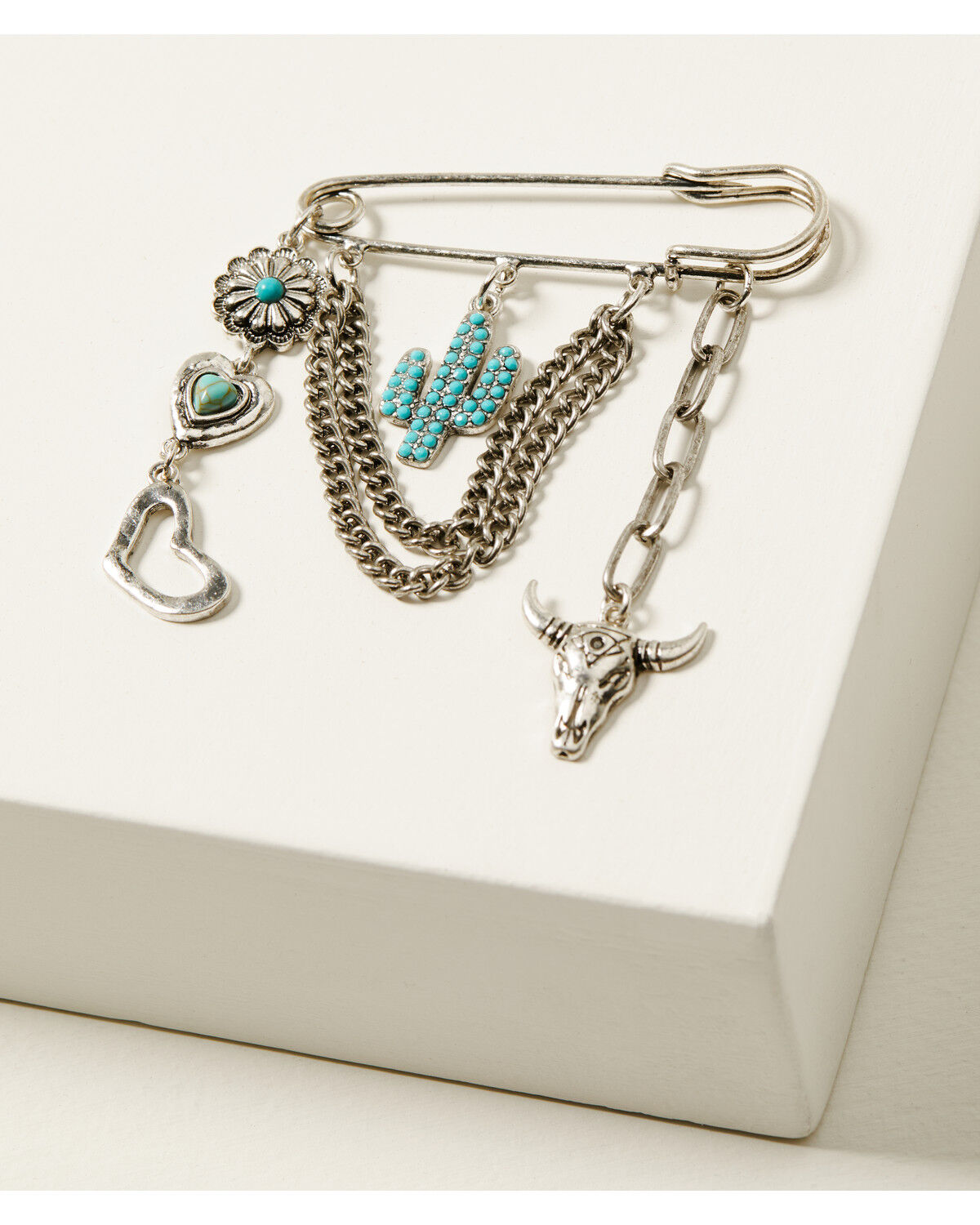 Image #1 - Shyanne Women's Cactus Bull Charm Hat Pin, Silver, hi-res