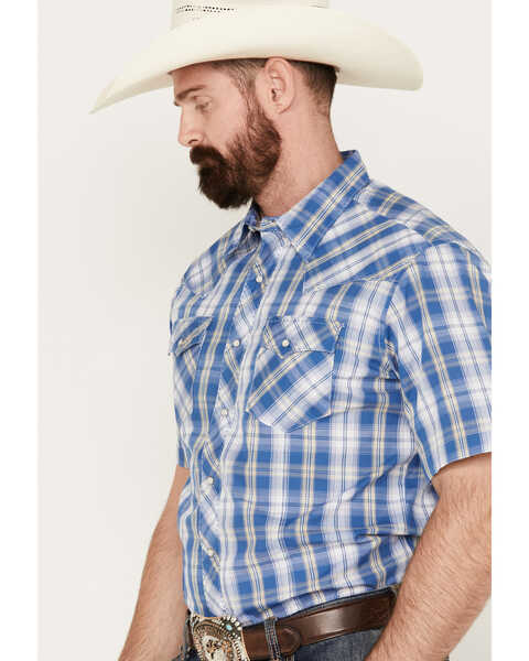 Wrangler Men's Fashion Plaid Western Snap Shirt, Blue, hi-res