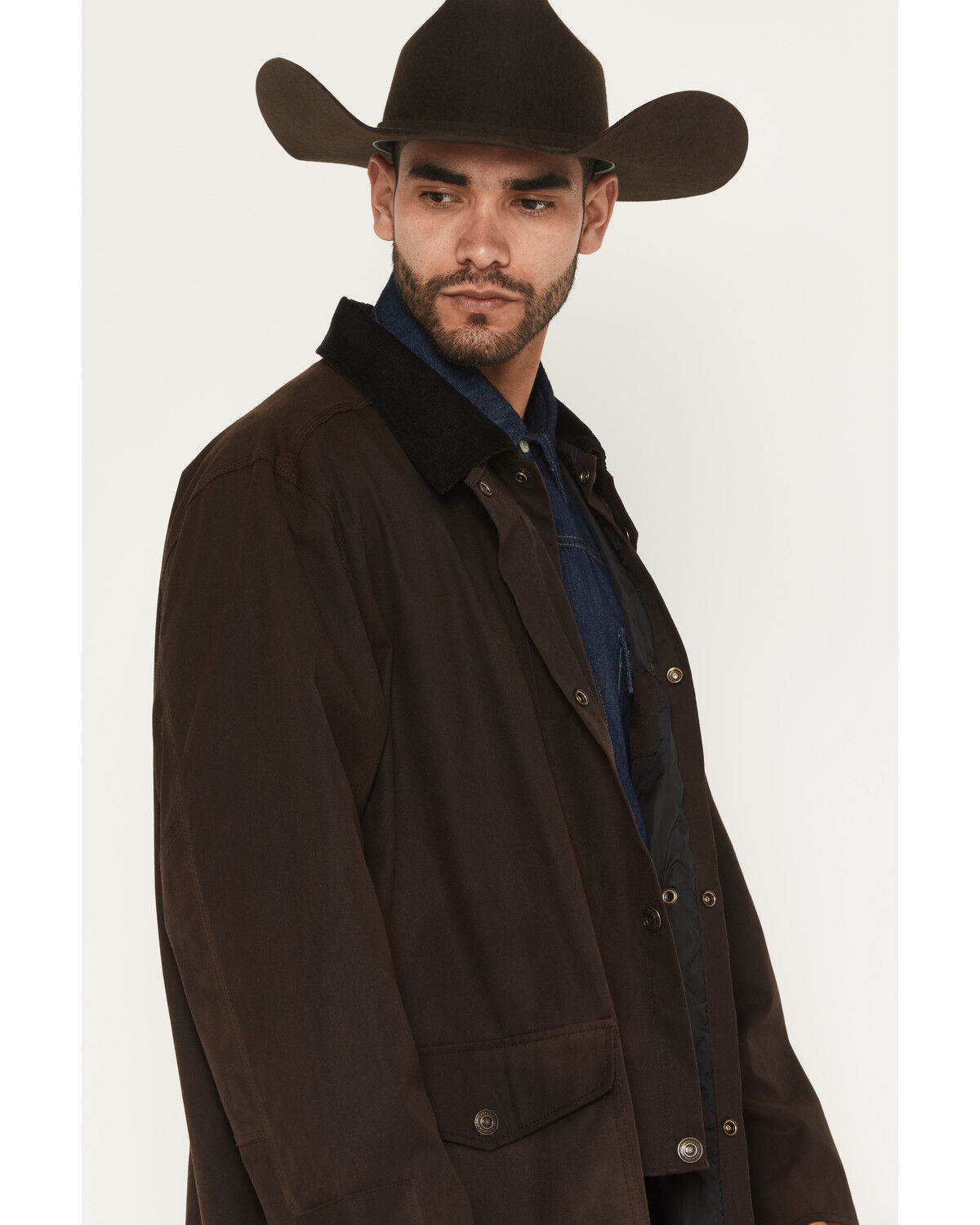 Image #2 - Blue Ranchwear Men's Briscoe Waxed Canvas Duster Western Overcoat, Dark Brown, hi-res