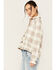Image #2 - Cleo + Wolf Women's Anthony Heathered Knit Long Sleeve Cropped Shacket, Bark, hi-res