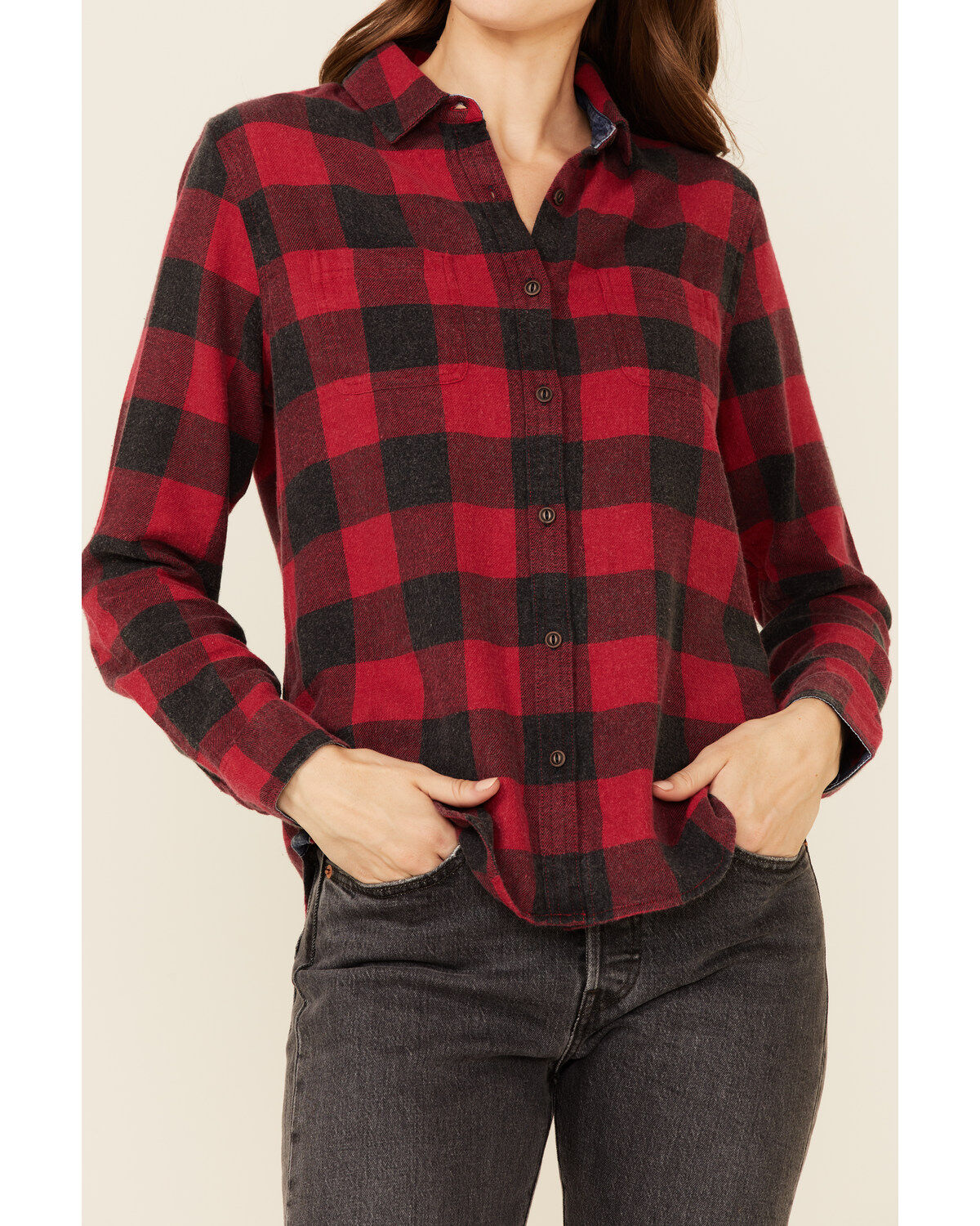 Image #3 - Flag & Anthem Women's Buffalo Check Long Sleeve Western Shirt, Red, hi-res