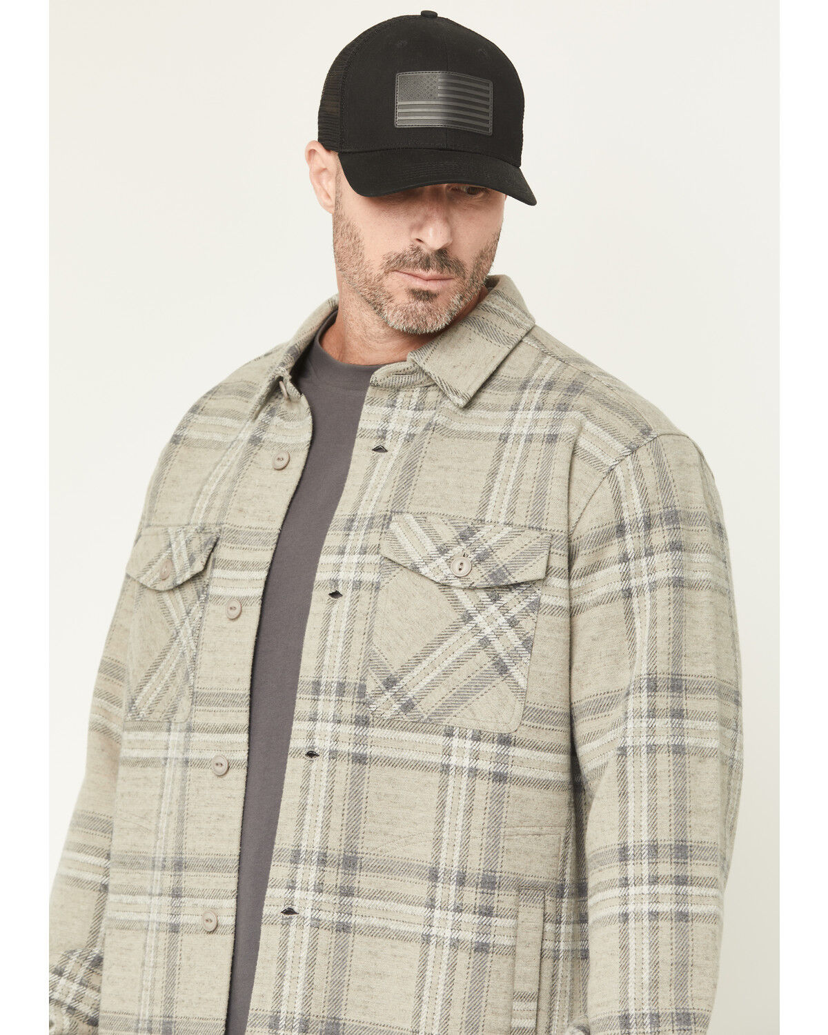 Image #2 - Hawx Men's Gritstone Plaid Print Button-Down Shirt Jacket, Tan, hi-res