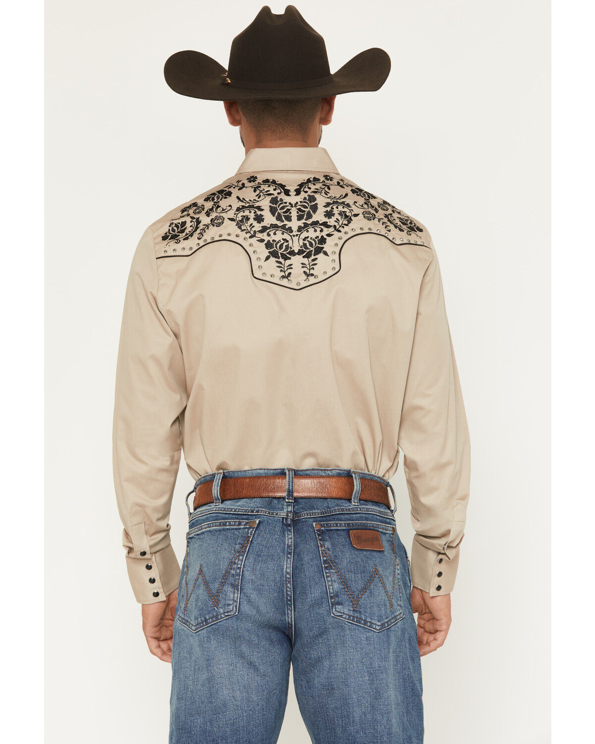 Image #4 - Rodeo Clothing Men's Embroidered Embellished Long Sleeve Snap Western Shirt, Tan, hi-res