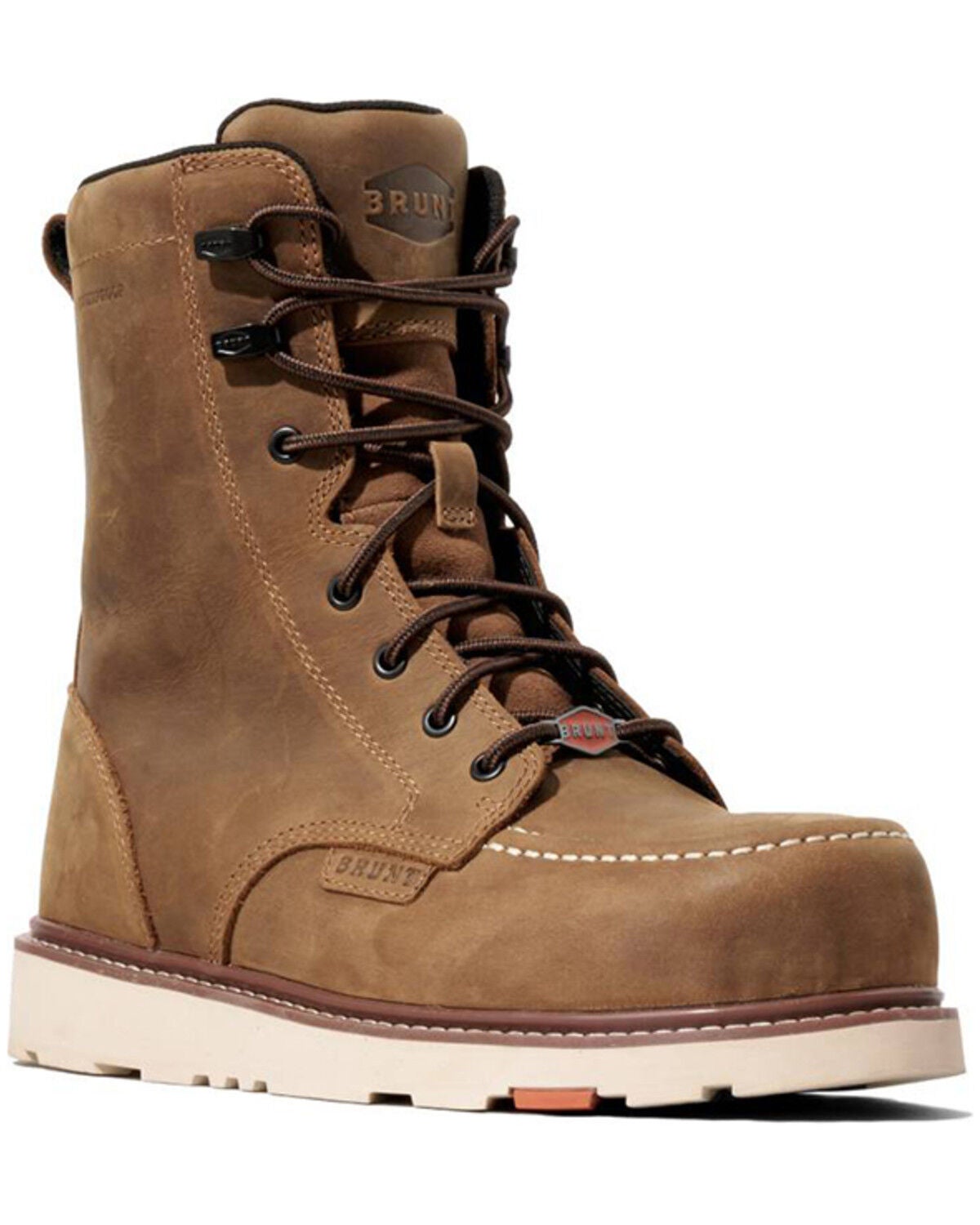 Brunt Workwear Men's 8" Marin Waterproof Moc Work Boots - Soft Toe, Brown, hi-res