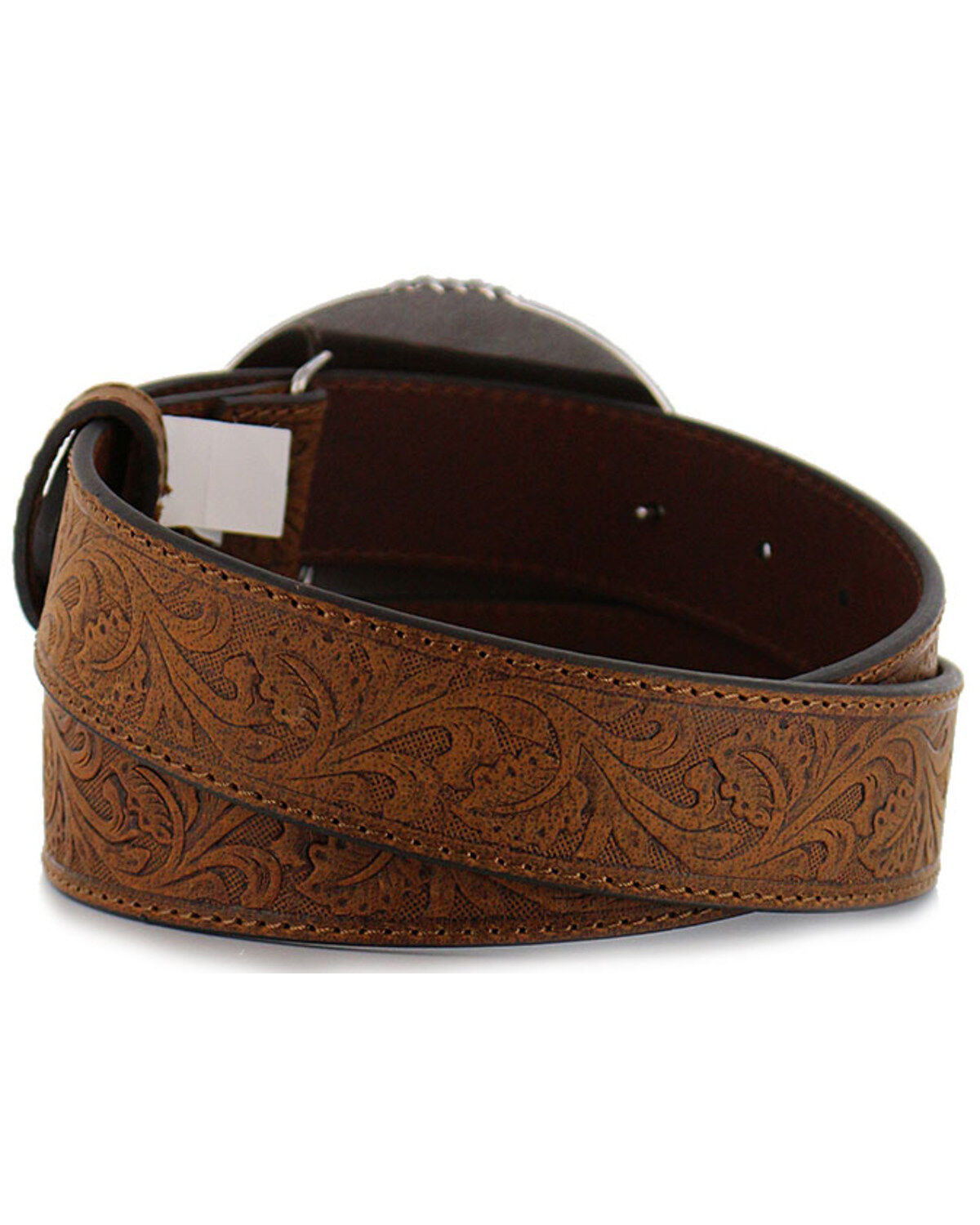Image #3 - Cody James® Men's Tooled Leather Belt and Buckle, Tan, hi-res