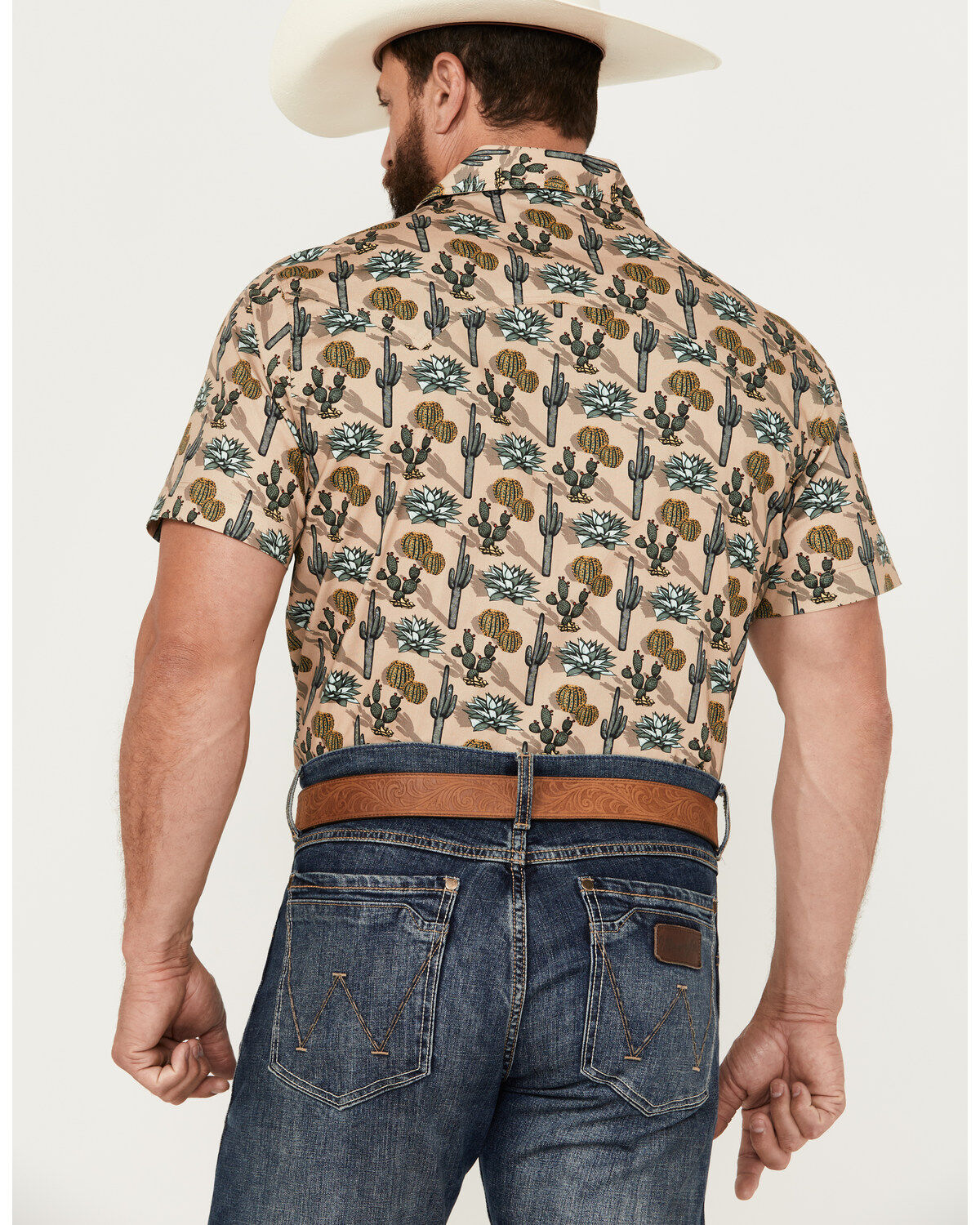Image #4 - Rock & Roll Denim Men's Cactus Print Stretch Short Sleeve Snap Western Shirt, , hi-res