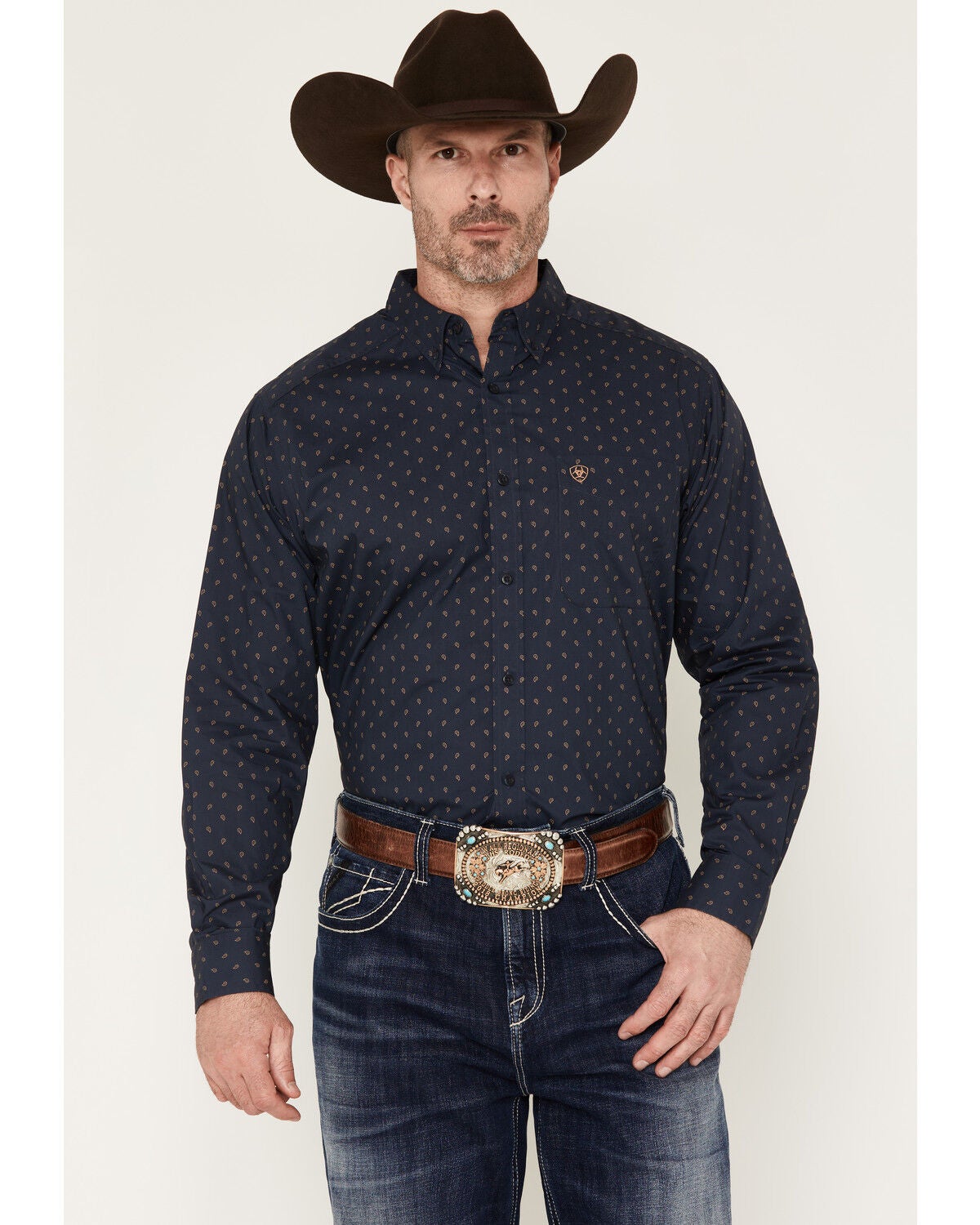 Ariat Men's Canyon Paisley Print Long Sleeve Button-Down Western Shirt, Blue, hi-res
