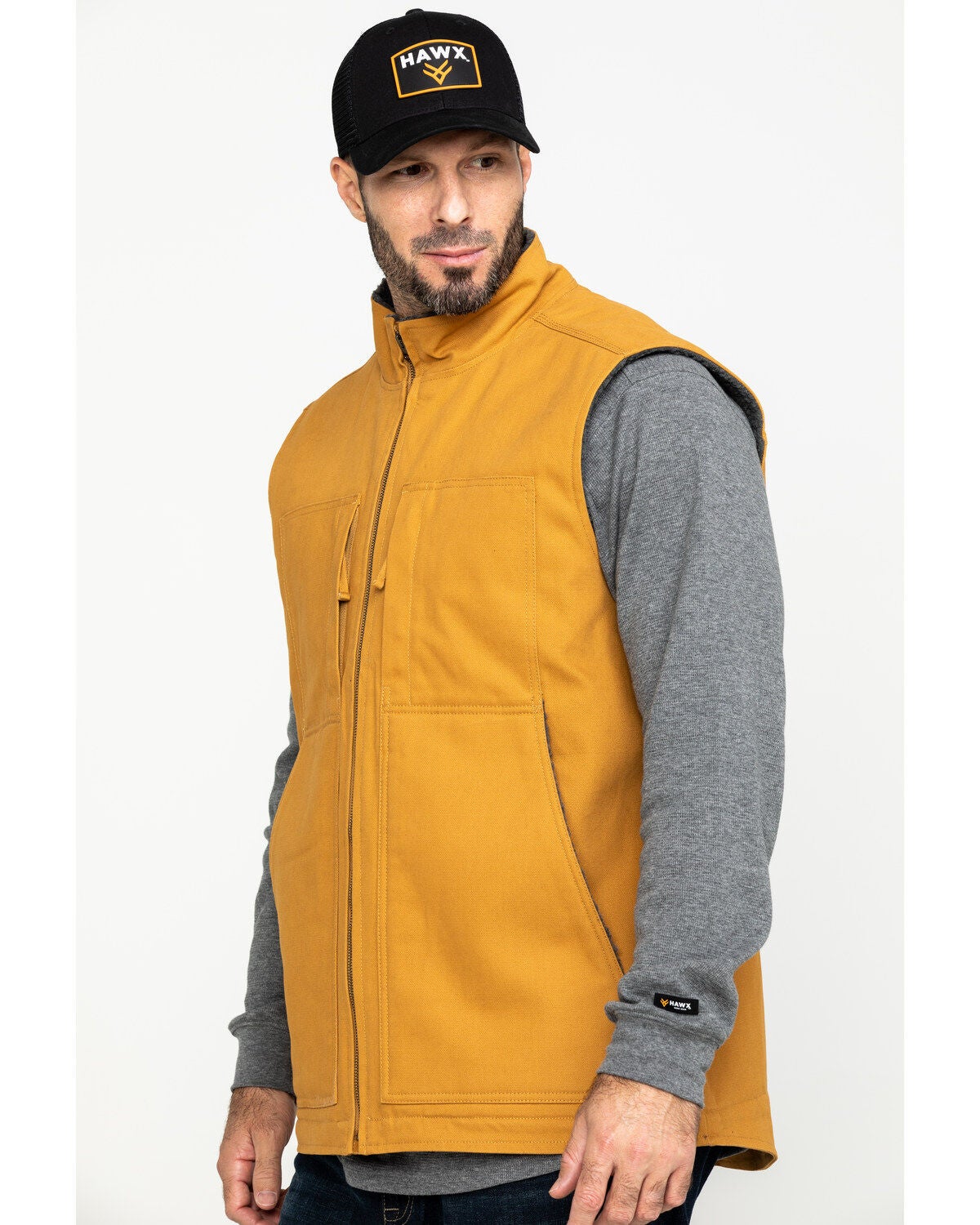 Men's Hawx Khaki Canvas Sherpa Lined Work Vest