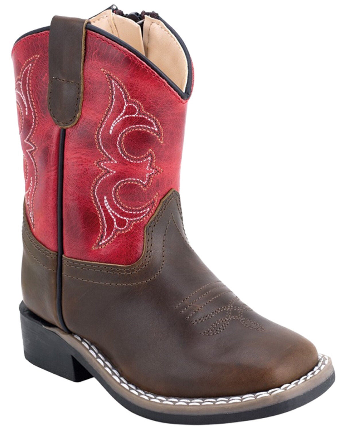 Image #1 - Old West Toddler Boys' Western Boots - Broad Square Toe, Orange, hi-res