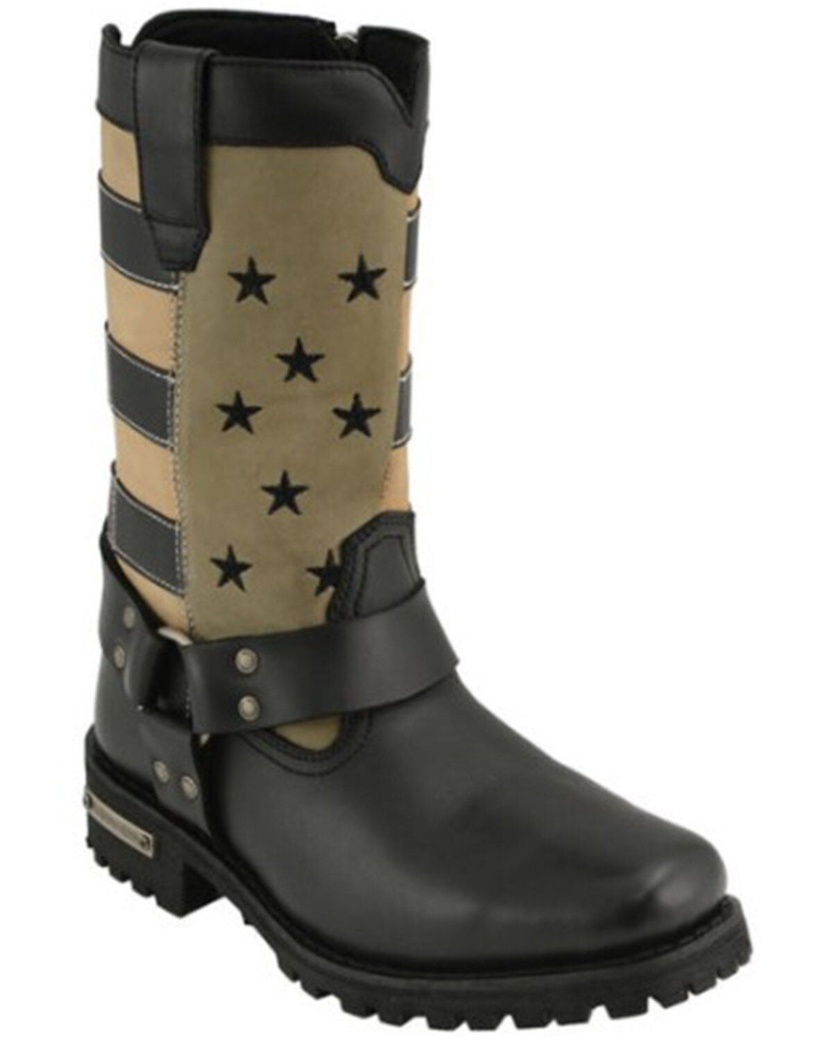 Milwaukee Leather Women's Stars & Stripes Harness Motorcycle Boots - Square Toe, Black, hi-res