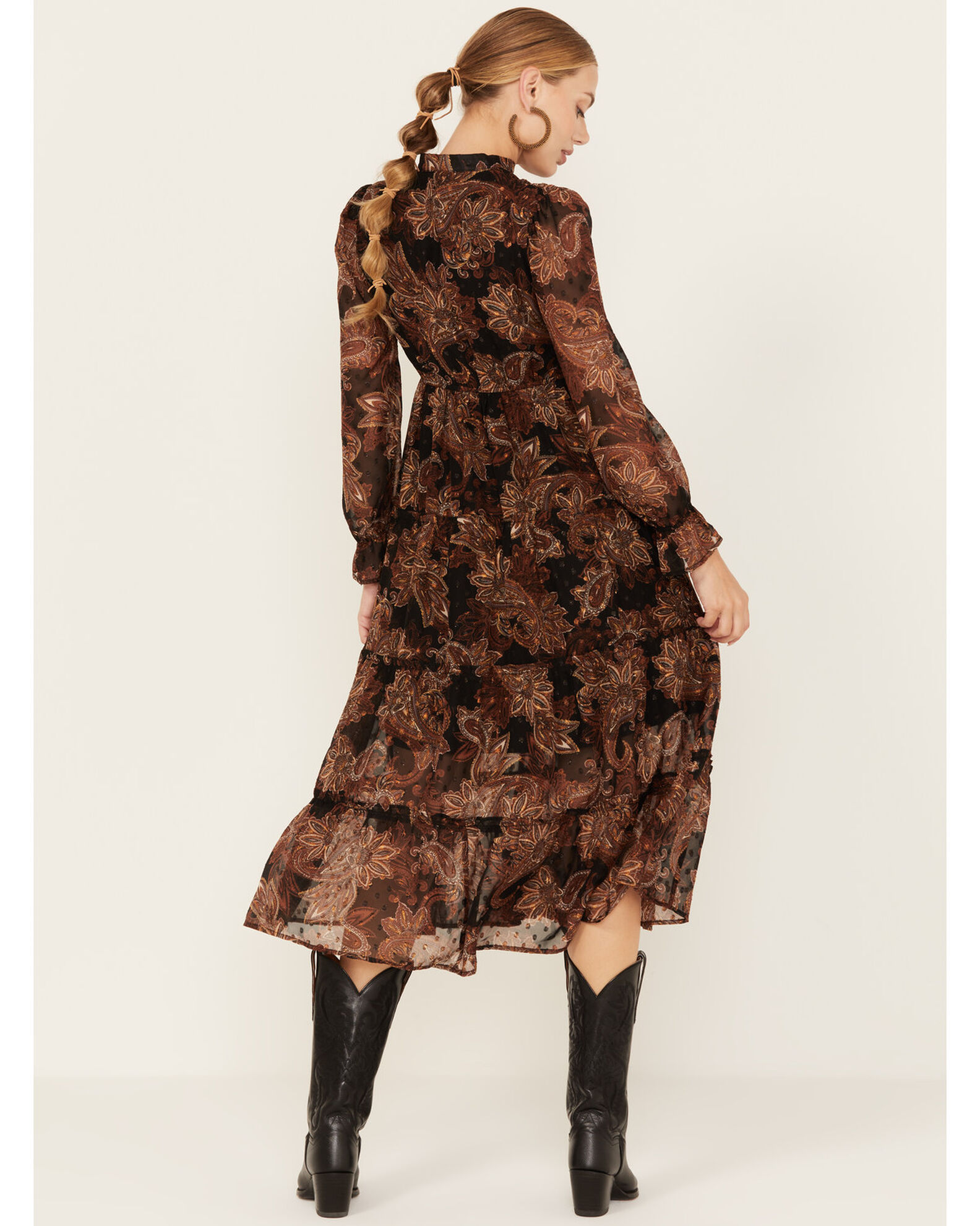 Wild Moss Women s Floral Pais Print Long Sleeve Midi Dress Boot Barn