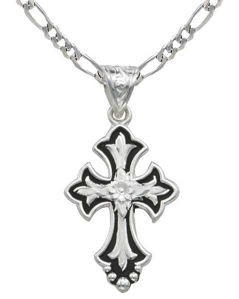 Barn Silver and Silversmiths Montana Boot Black Necklace Cross |