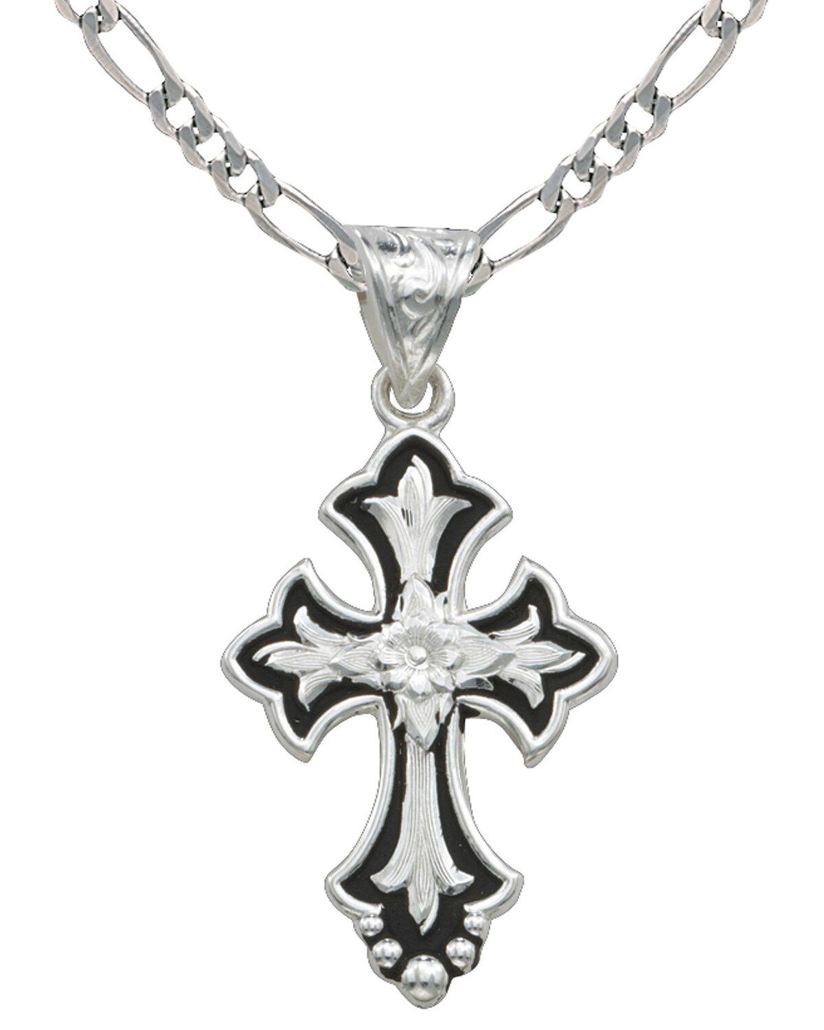 Image #2 - Montana Silversmiths Silver and Black Cross Necklace, Silver, hi-res