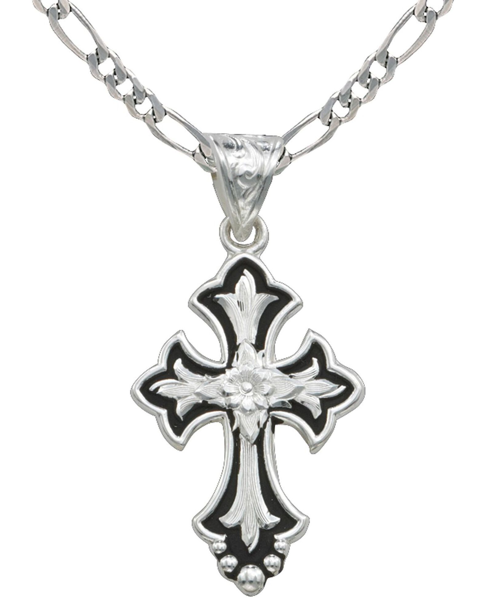 Image #2 - Montana Silversmiths Silver and Black Cross Necklace, Silver, hi-res