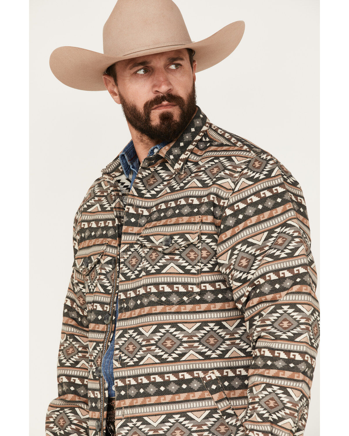 Image #2 - Scully Men's Southwestern Stripe Print Jacquard Shacket, Tan, hi-res