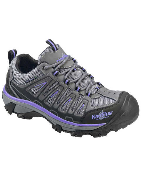 Image #1 - Nautilus Women's Gray and Purple Waterproof Low-Top Work Shoes - Steel Toe , Grey, hi-res