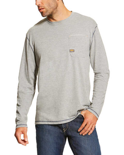 Ariat Men's Rebar Long Sleeve Pocket T-Shirt- Big, Grey, hi-res