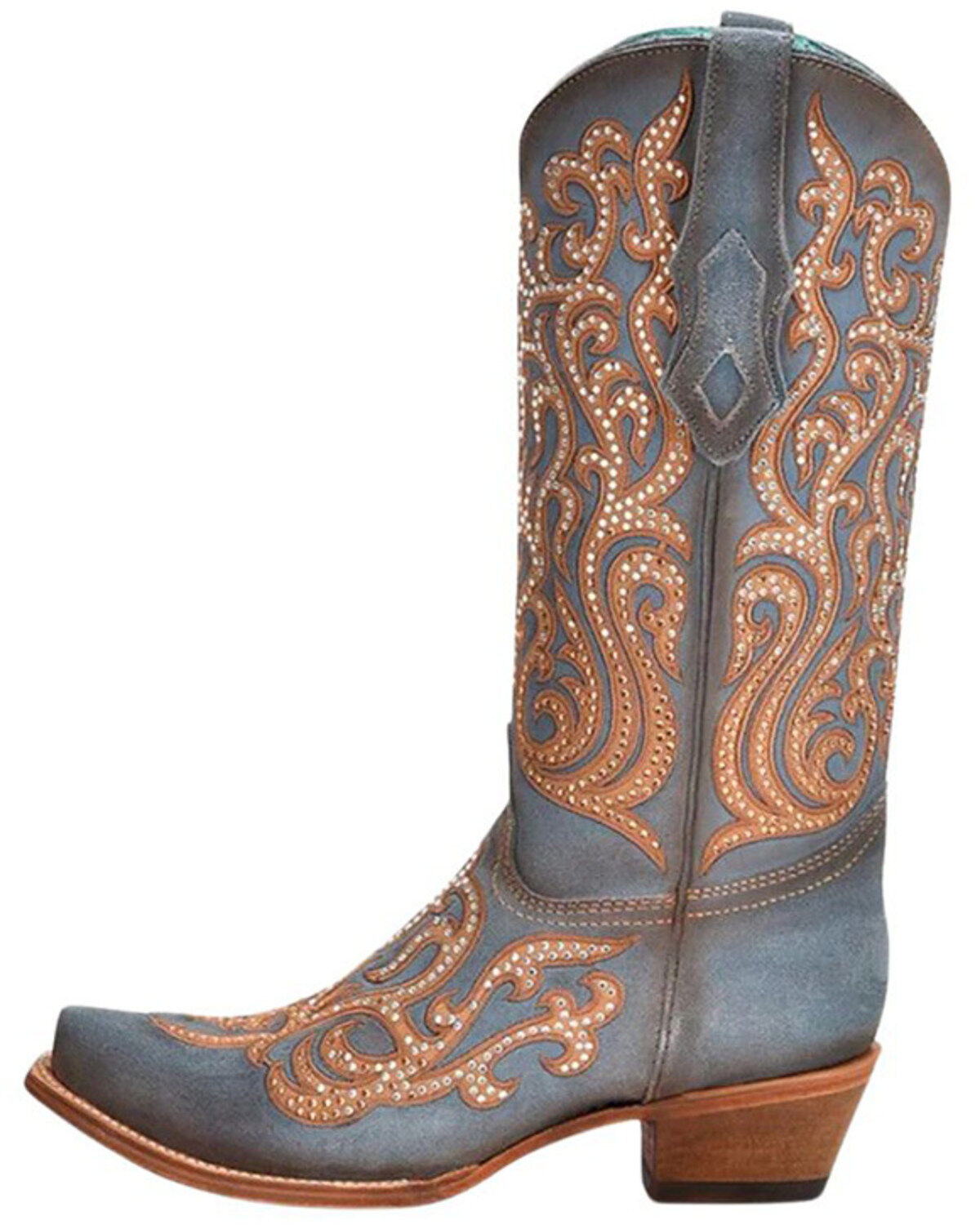Image #3 - Corral Women's Embroidered Overlay Western Boots - Snip Toe, Blue, hi-res