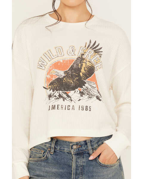 Image #3 - White Crow Women's American Eagle Long Sleeve Graphic Waffle Tee, White, hi-res