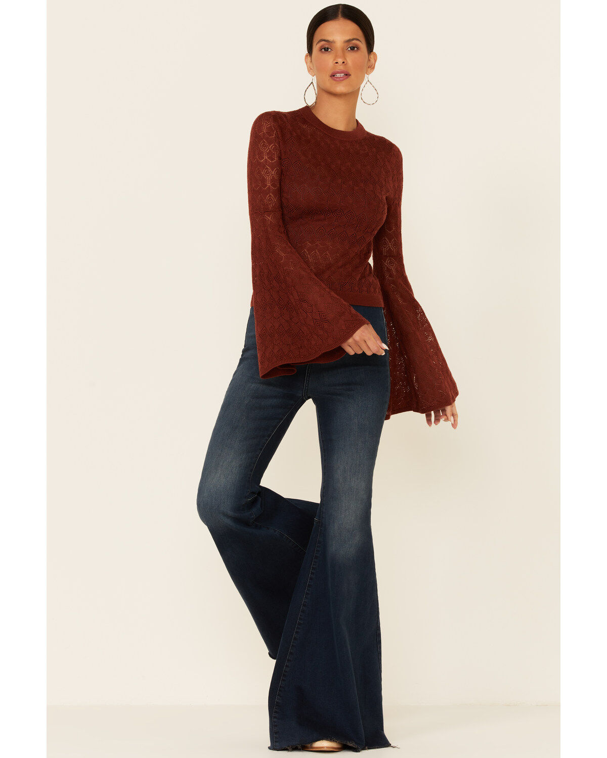 Image #4 - Shyanne Women's Crochet Lace Bell Sleeve Sweater , , hi-res
