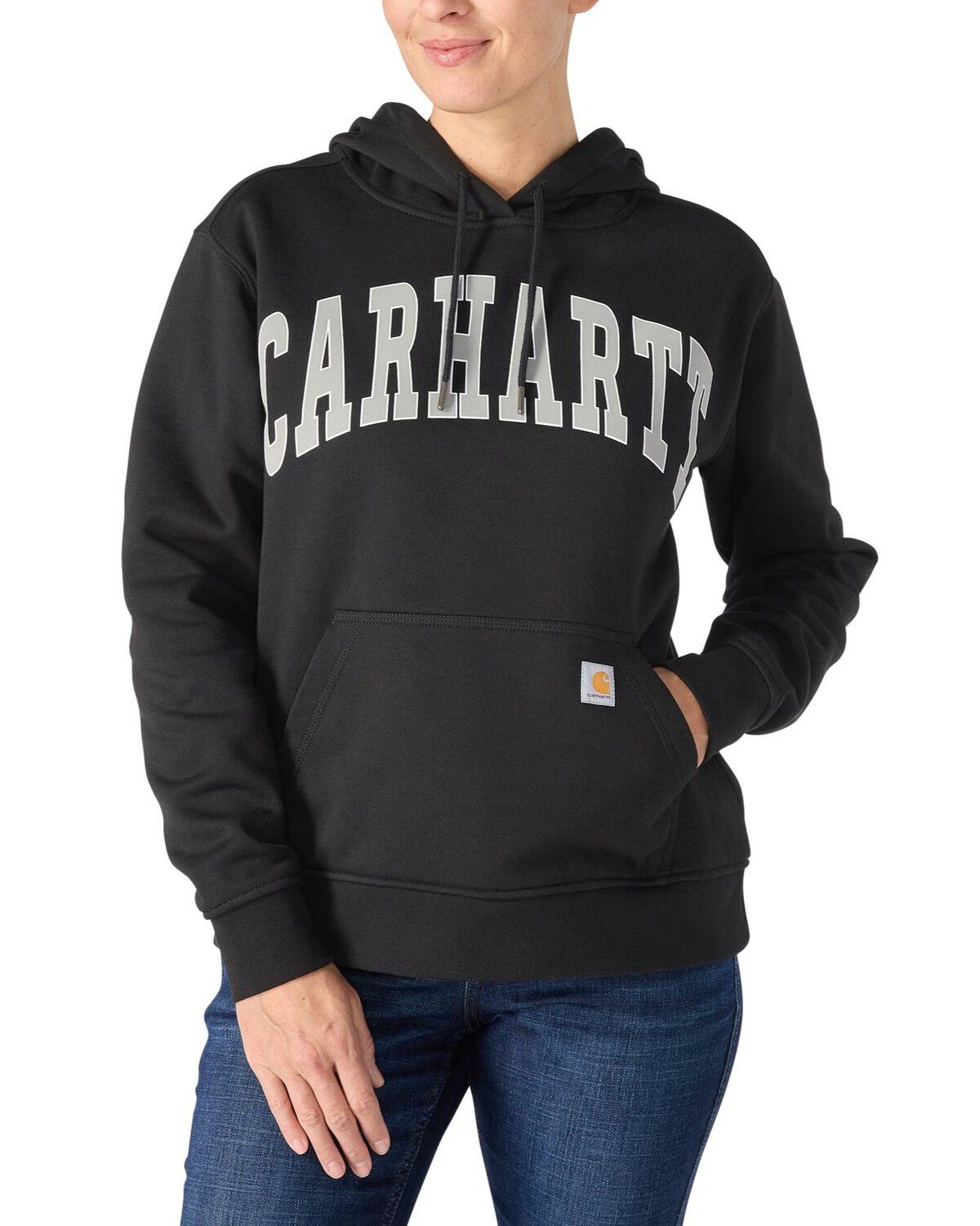 Image #1 - Carhartt Women's Marquette Varsity Graphic Hoodie, Black, hi-res