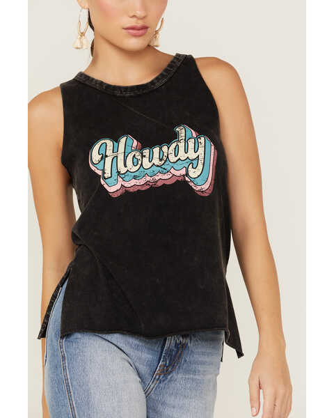 Panhandle Women's Howdy Graphic Muscle Tank Top , Black, hi-res