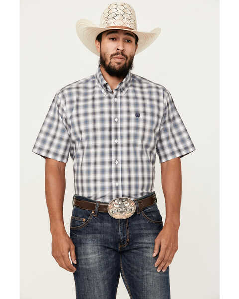 Cinch Men's Plaid Short Sleeve Button-Down Western Shirt, Grey, hi-res