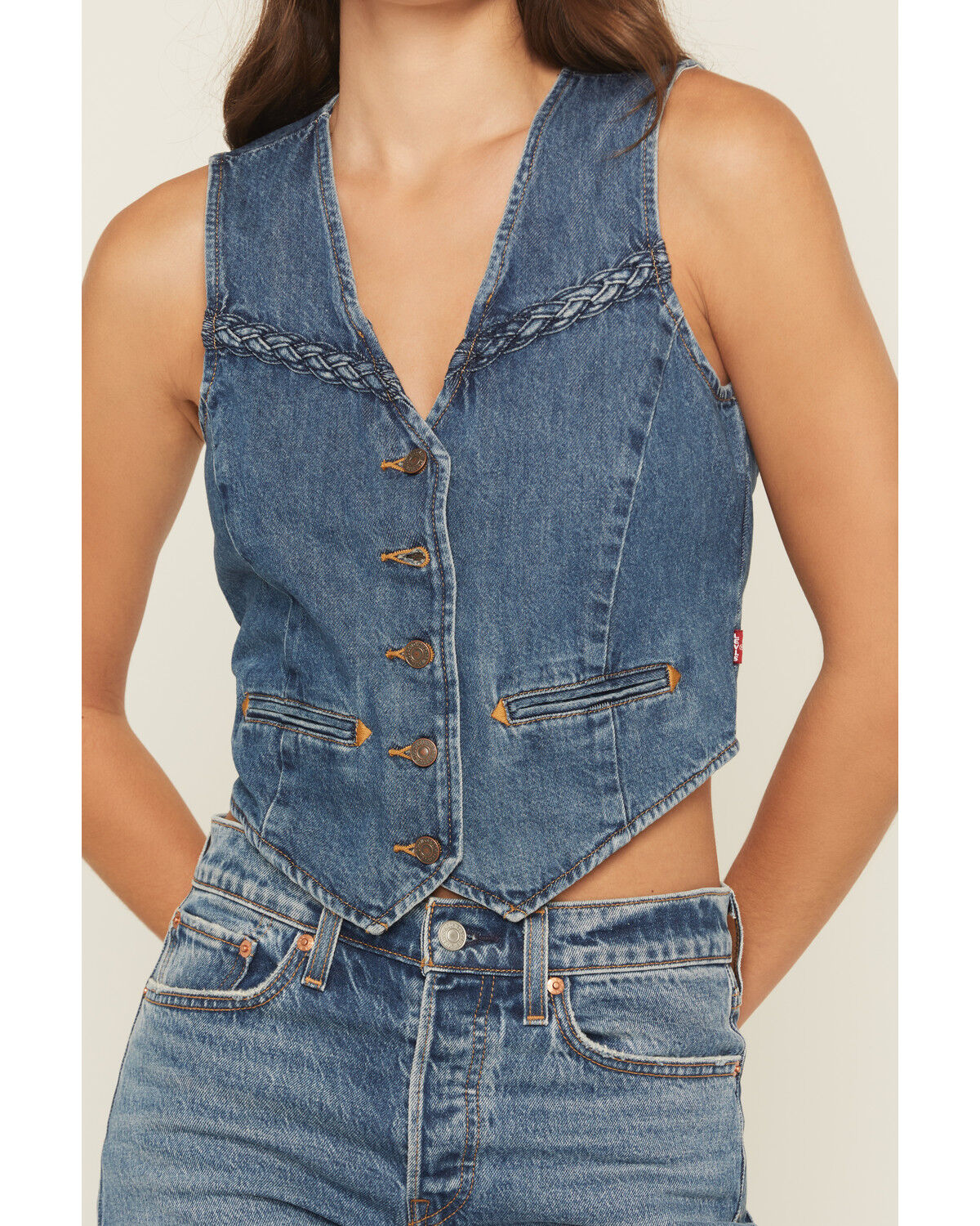 Image #3 - Levi's Premium Women's Big Yikes Braided Denim Vest, Medium Wash, hi-res