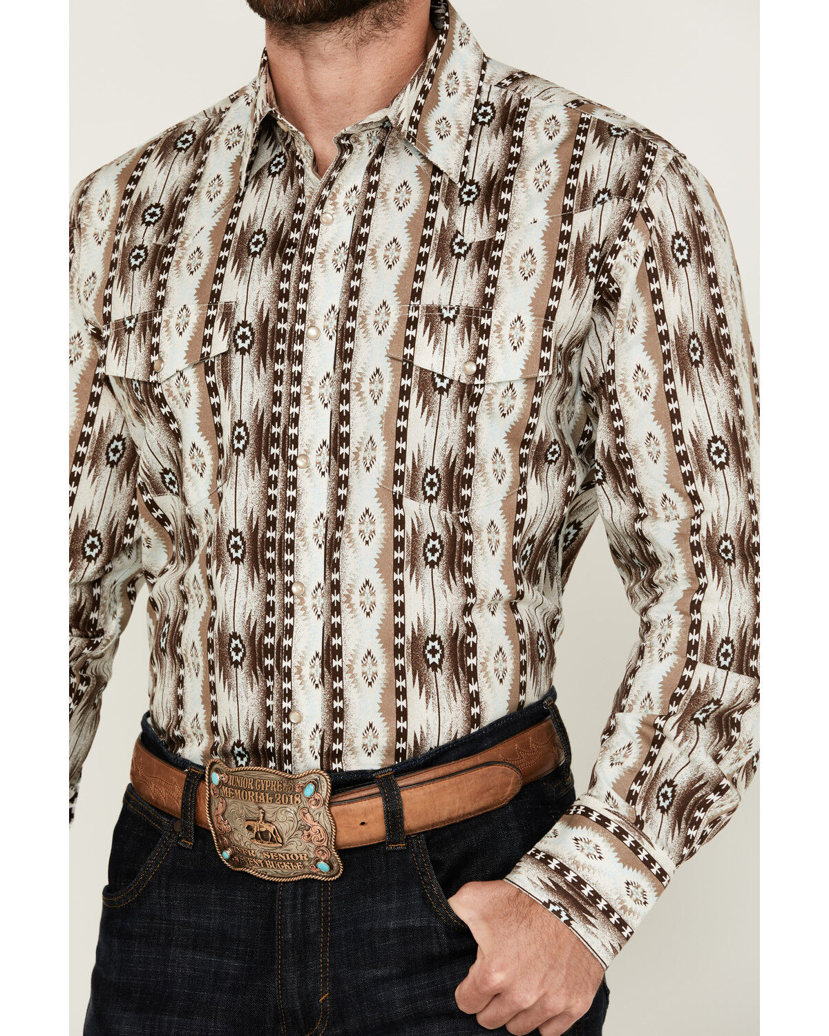 Image #3 - Wrangler Men's Checotah Southwestern Print Long Sleeve Snap Western Shirt - Tall, , hi-res