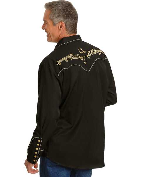 Image #3 - Scully Music Note Embroidered Retro Western Shirt - Big & Tall, Black, hi-res
