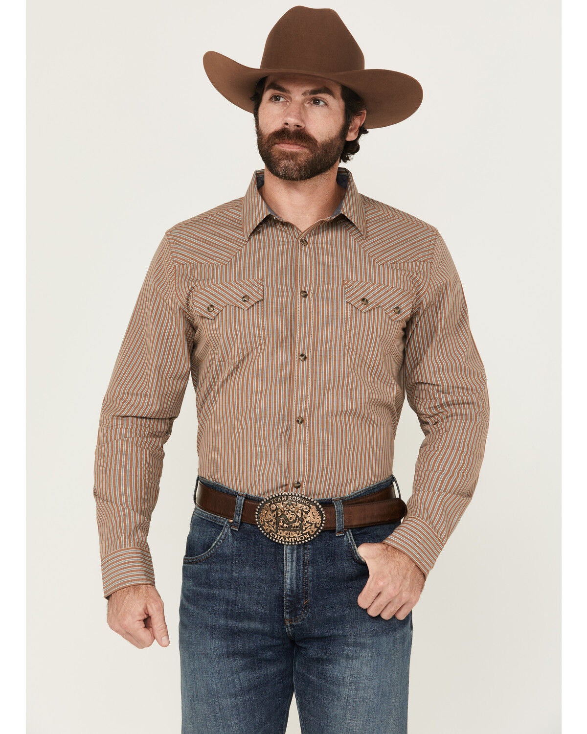Cody James Men's Tanner Vertical Striped Print Long Sleeve Snap Western Shirt, Tan, hi-res