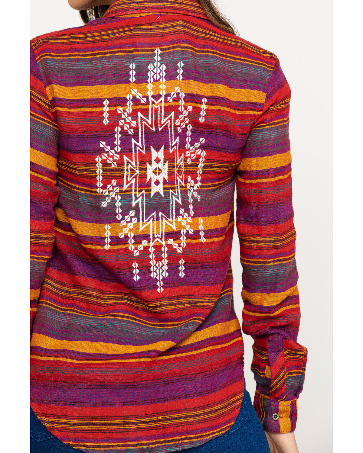 Image #5 - Rock & Roll Denim Women's Rust Serape Stripe Southwestern Embroidered Long Sleeve Western Shirt , , hi-res