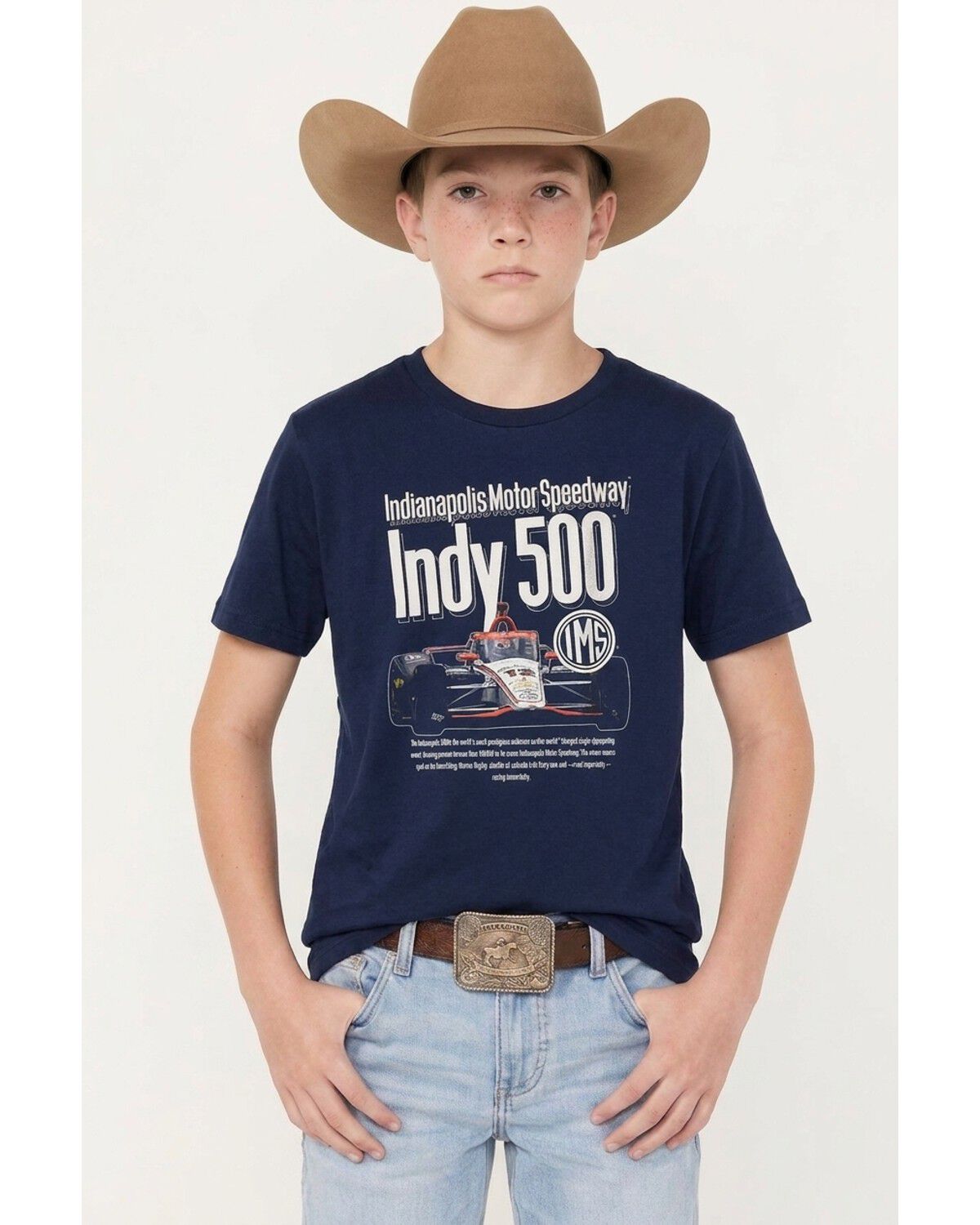 Image #1 - Americana Boys' Indy 500 Cover Ad Short Sleeve Graphic T-Shirt, Navy, hi-res