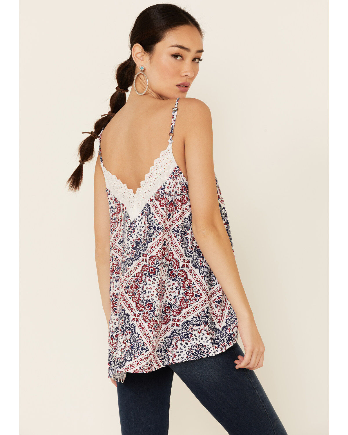 Image #4 - Ariat Women's Texas Heat Americana Hankerchief Print Lace Tank Top, Red/white/blue, hi-res