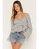 Image #1 - Cleo + Wolf Women's Plaid Print Long Sleeve Peplum Top, Blue, hi-res