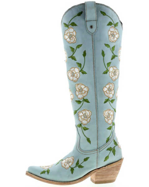 Image #3 - Botas Caborca For Liberty Black Women's Embroidered Roses Tall Western Boots - Snip Toe, Light Blue, hi-res