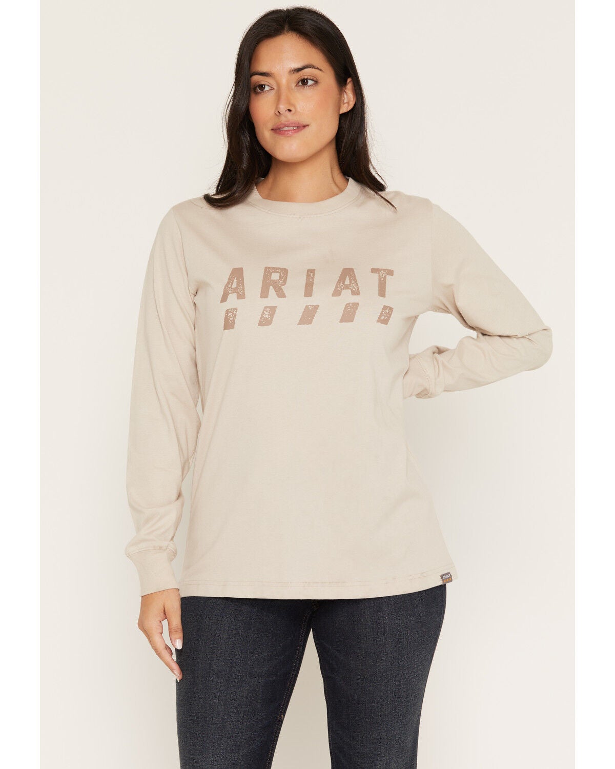 Ariat Women's Rebar Cotton Strong Long Sleeve Logo Work T-Shirt, Grey, hi-res